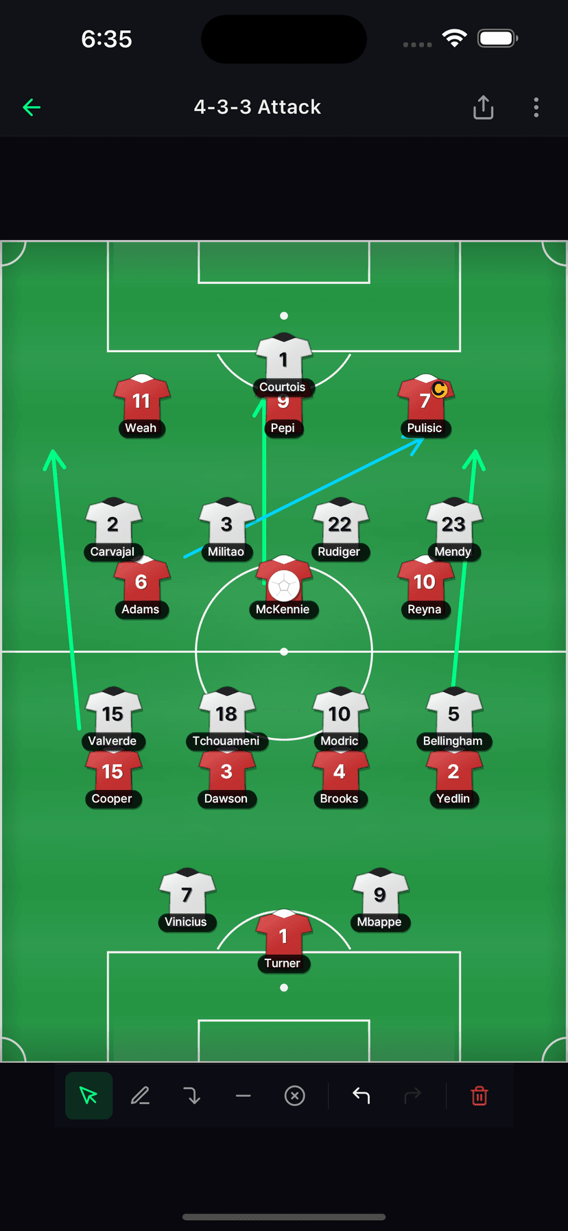 Soccer tactical board — 4-3-3 Attack formation